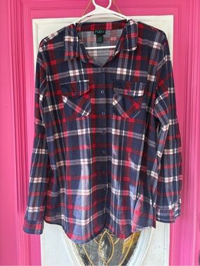 Rue21 Navy Blue and Red Plaid Button-Up Shirt